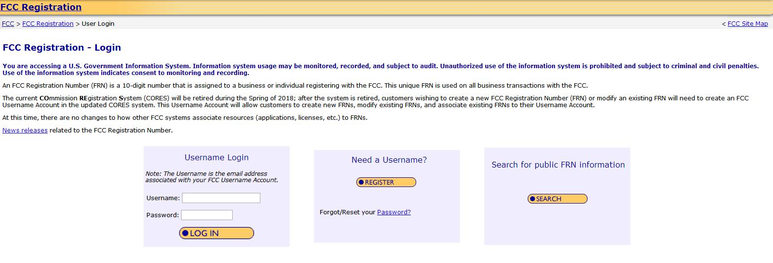 FCC EAS系统妄想更新，用户需在FCC CORES系统注册使用