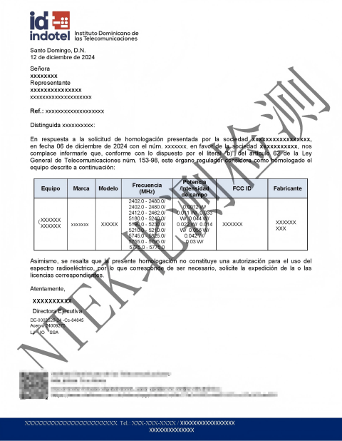 多米尼加INDOTEL认证证书