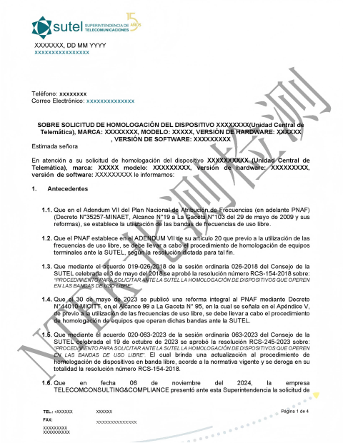 哥斯达黎加SUTEL认证证书